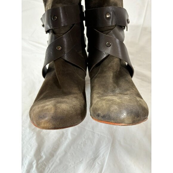 Mea Shadow Cassandra Suede Leather Harness Strap Heel Green Bootie Size 9 M - Picture 10 of 16